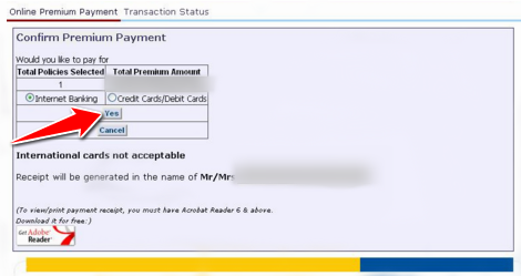 Choose payment method to pay LIC Premium Online