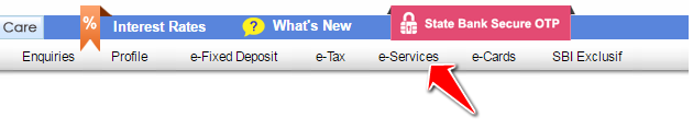 E Services Option in SBI Online