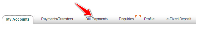 Bill Payments Tab in SBI Online