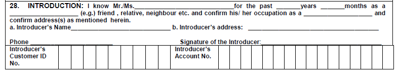 Introducer Details in PNB Account Opening Form