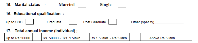 Marital Status Educational Qualification and Total Annual Incomes in PNB Account Opening Form
