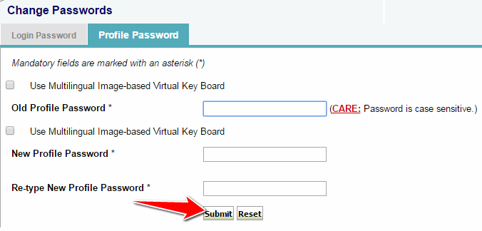 Change Profile Password in SBI Online