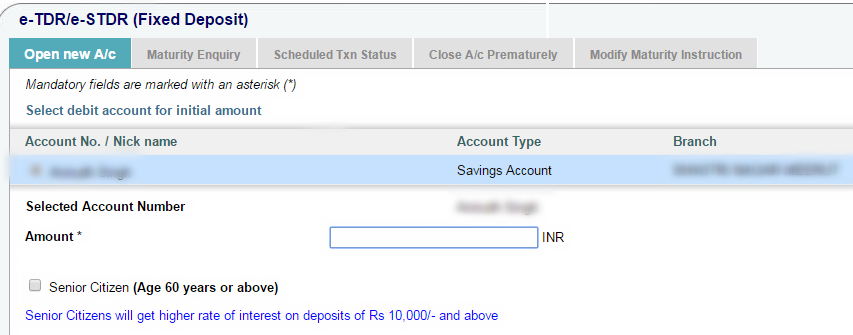 Fixed Deposit Amount in SBI
