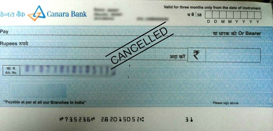 How to Write a Cancelled Cheque in Canara Bank
