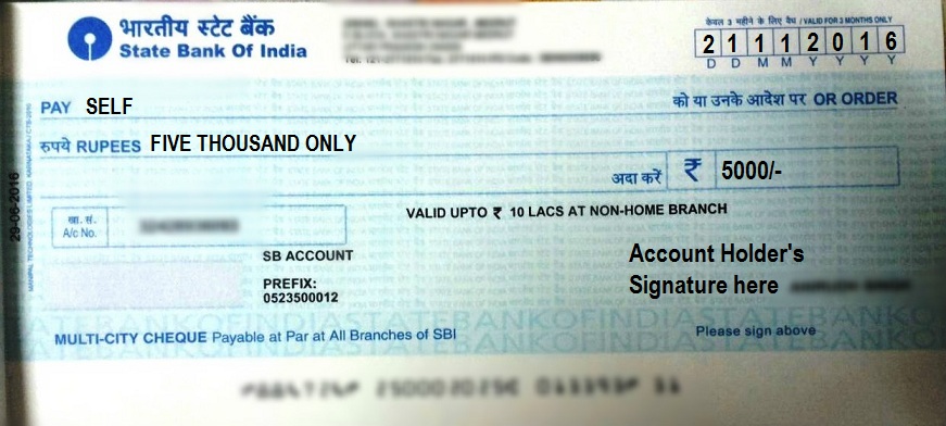 How to Write a Self Cheque in SBI