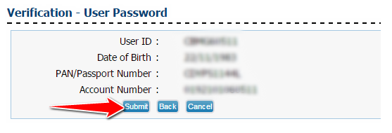 Reset Password Verification for Canara Net banking