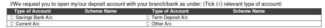Type of Account in Bank of Baroda Account Opening Form 