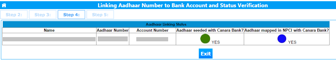 Aadhaar linked to Canara Bank Account