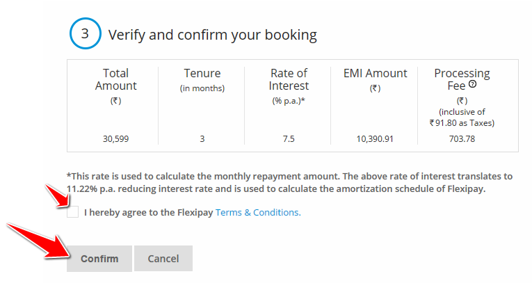 Verify and Confirm Booking in SBI Flexi Pay