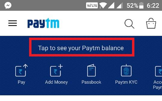 Tap to See Paytm Balance